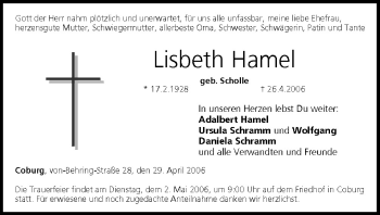 Anzeige von Lisbeth Hamel von MGO