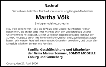 Anzeige von Martha Völk von MGO