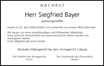 Anzeige von Siegfried Bayer von MGO