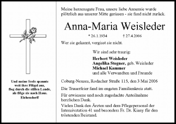 Anzeige von Anna-Maria Weisleder von MGO