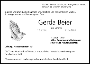 Anzeige von Gerda Beier von MGO