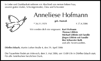 Anzeige von Anneliese Hofmann von MGO