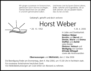 Anzeige von Horst Weber von MGO