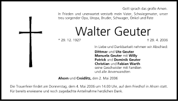 Anzeige von Walter Geuter von MGO