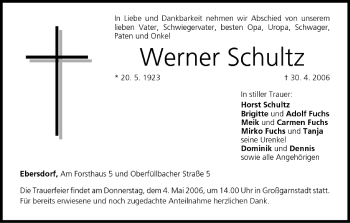 Anzeige von Werner Schultz von MGO