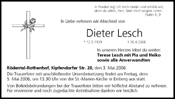 Anzeige von Dieter Lesch von MGO
