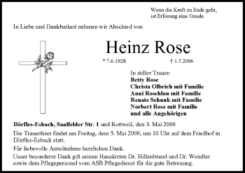 Anzeige von Heinz Rose von MGO