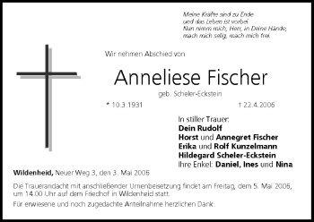 Anzeige von Anneliese Fischer von MGO