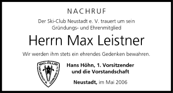 Anzeige von Max Leistner von MGO