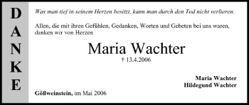 Anzeige von Maria Wachter von MGO