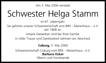 Anzeige von Helga Stamm von MGO