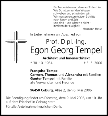 Anzeige von Egon Georg Tempel von MGO