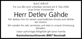 Anzeige von Detlev Gähde von MGO