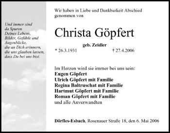 Anzeige von Christa Göpfert von MGO
