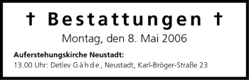 Anzeige von Bestattungen vom 08.05.2006 von MGO