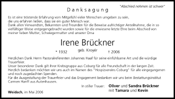 Anzeige von Irene Brückner von MGO