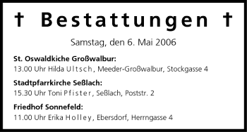 Anzeige von Bestattungen vom 06.05.2006 von MGO