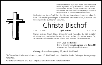 Anzeige von Christa Bischof von MGO