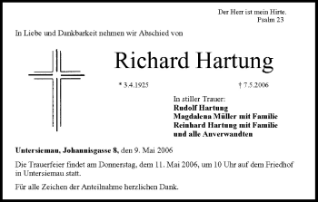 Anzeige von Richard Hartung von MGO
