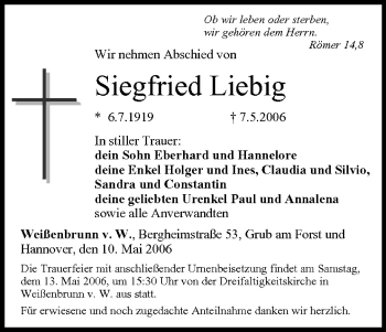 Anzeige von Siegfried Liebig von MGO