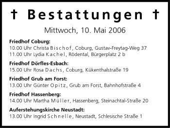 Anzeige von Bestattungen vom 10.05.2006 von MGO