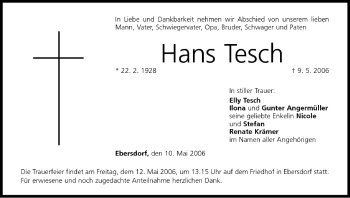 Anzeige von Hans Tesch von MGO