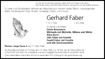 Anzeige von Gerhard Faber von MGO