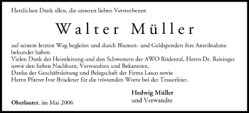 Anzeige von Walter Müller von MGO