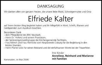 Anzeige von Elfriede Kalter von MGO