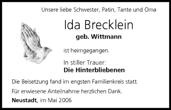 Anzeige von Ida Brecklein von MGO