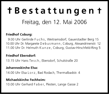 Anzeige von Bestattungen vom 12.05.2006 von MGO