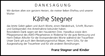 Anzeige von Käthe Stegner von MGO