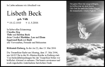 Anzeige von Lisbeth Beck von MGO