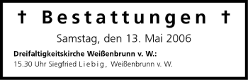 Anzeige von Bestattungen vom 13.05.2006 von MGO