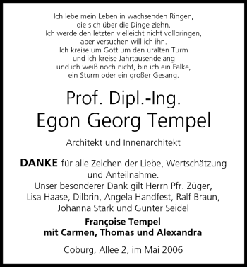 Anzeige von Egon Georg Tempel von MGO