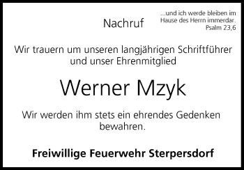 Anzeige von Werner Mzyk von MGO