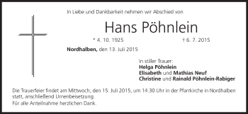 Anzeige von Hans Pöhnlein von MGO