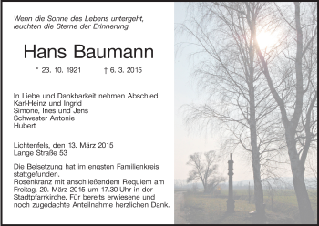Anzeige von Hans Baumann von MGO