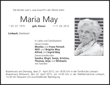 Anzeige von Maria May von MGO