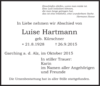Anzeige von Luise Hartmann von MGO