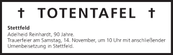 Anzeige von Totentafel vom 14.11.2015 von MGO
