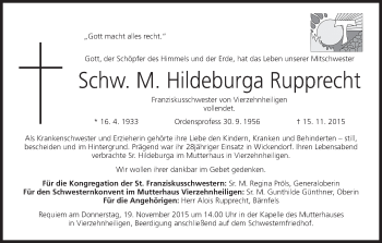 Anzeige von Hildeburga Rupprecht von MGO