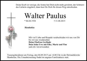 Anzeige von Walter Paulus von MGO