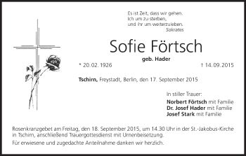 Anzeige von Sofie Förtsch von MGO