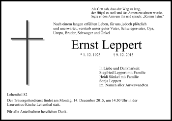 Anzeige von Ernst Leppert von MGO