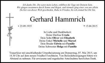 Anzeige von Gerhard Hammrich von MGO