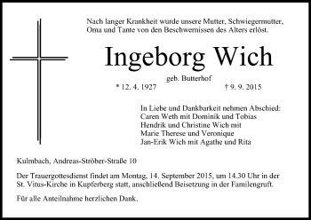 Anzeige von Ingeborg Wich von MGO