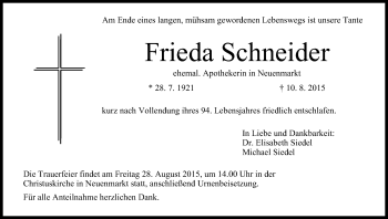 Anzeige von Frieda Schneider von MGO