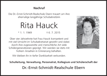 Anzeige von Rita Hauck von MGO