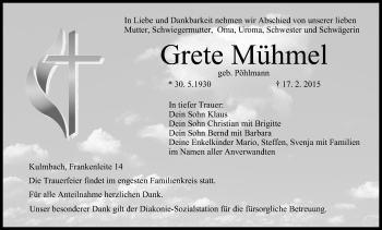 Anzeige von Grete Mühmel von MGO